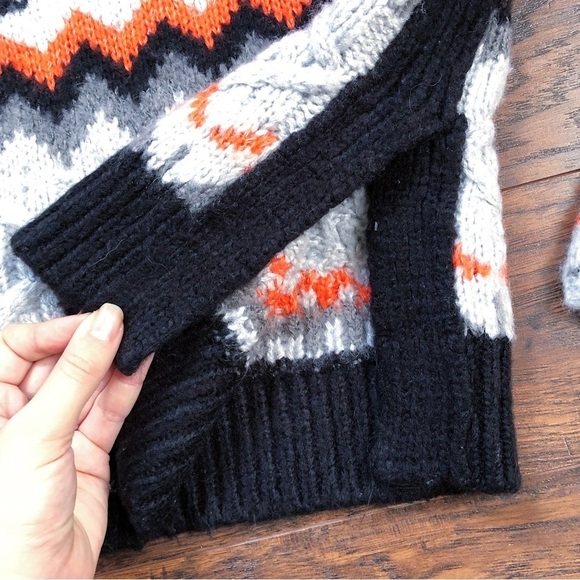 Magaschoni • chunky sweater fair isle Scandi cable knit orange grey black ski - Picture 7 of 10